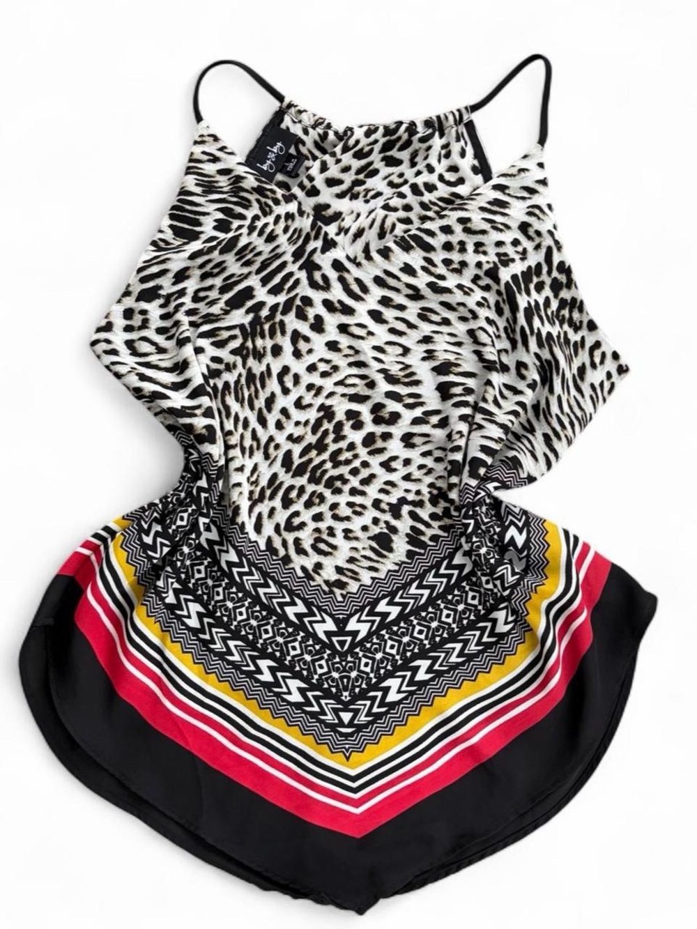 Leopard Print Tank Top with Multicolor Border